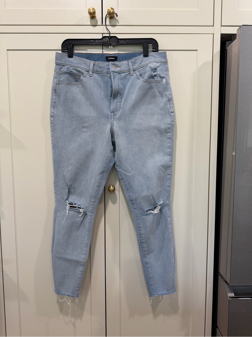 Express Light Blue Distressed Skinny Jeans